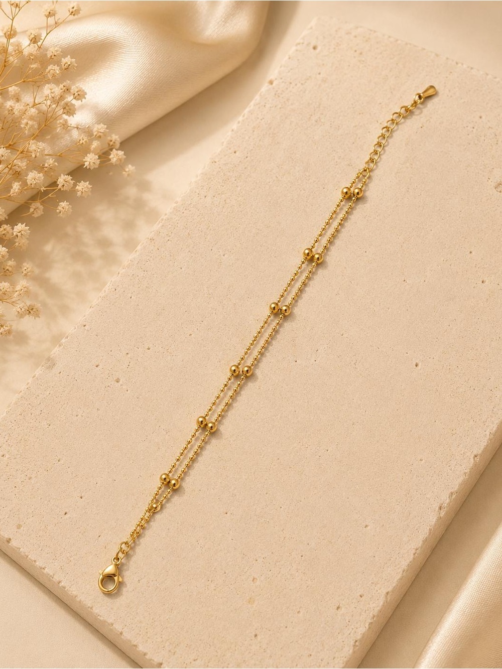 Delicate Gold Beaded Double-Chain Bracelet